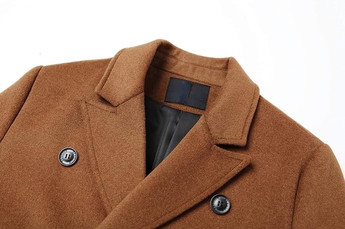 Mens Classic Brown Double Breasted Wool Peacoat 