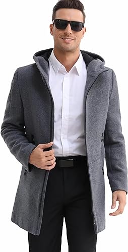 Mens Wool Hooded Peacoat