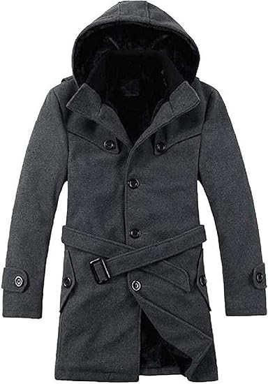 Men's Black Peacoat with Hood