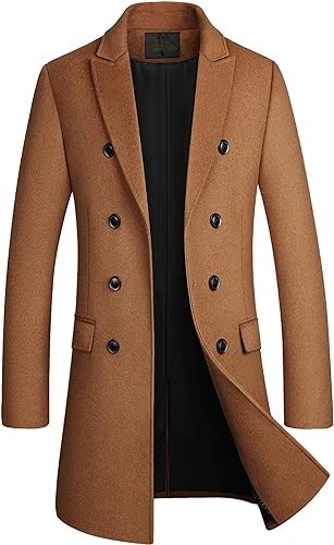 Mens Classic Brown Double Breasted Wool Peacoat 