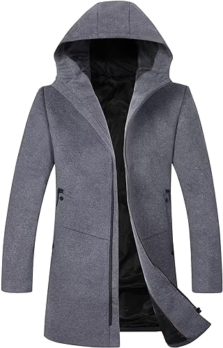 Mens Wool Hooded Peacoat