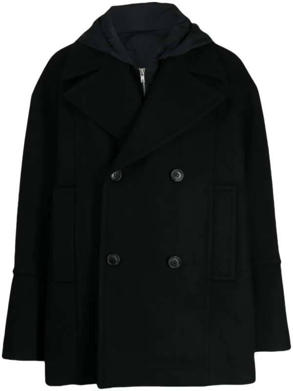 Mens Black Hooded Peacoat