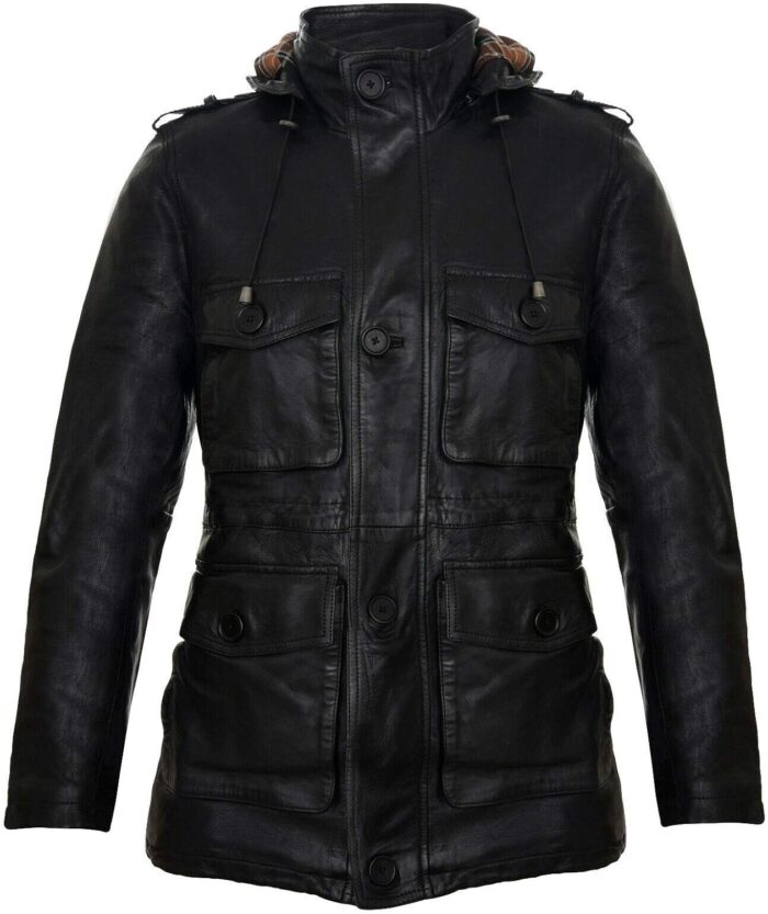 Men's Black Peacoat Jacket With Hood