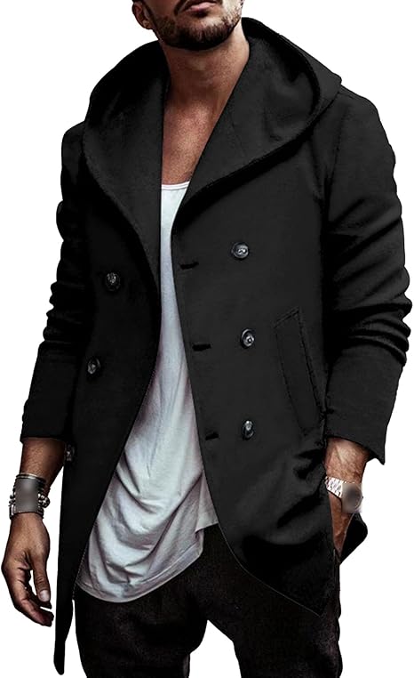 Hooded Peacoat Mens