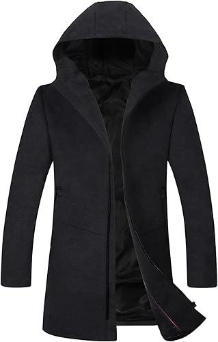 Mens Wool Hooded Peacoat