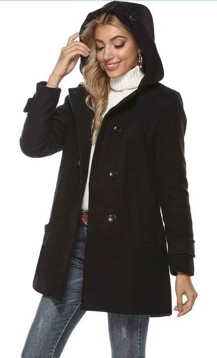 Black Peacoat With Hood