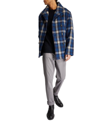 Plaid Mens Peacoat